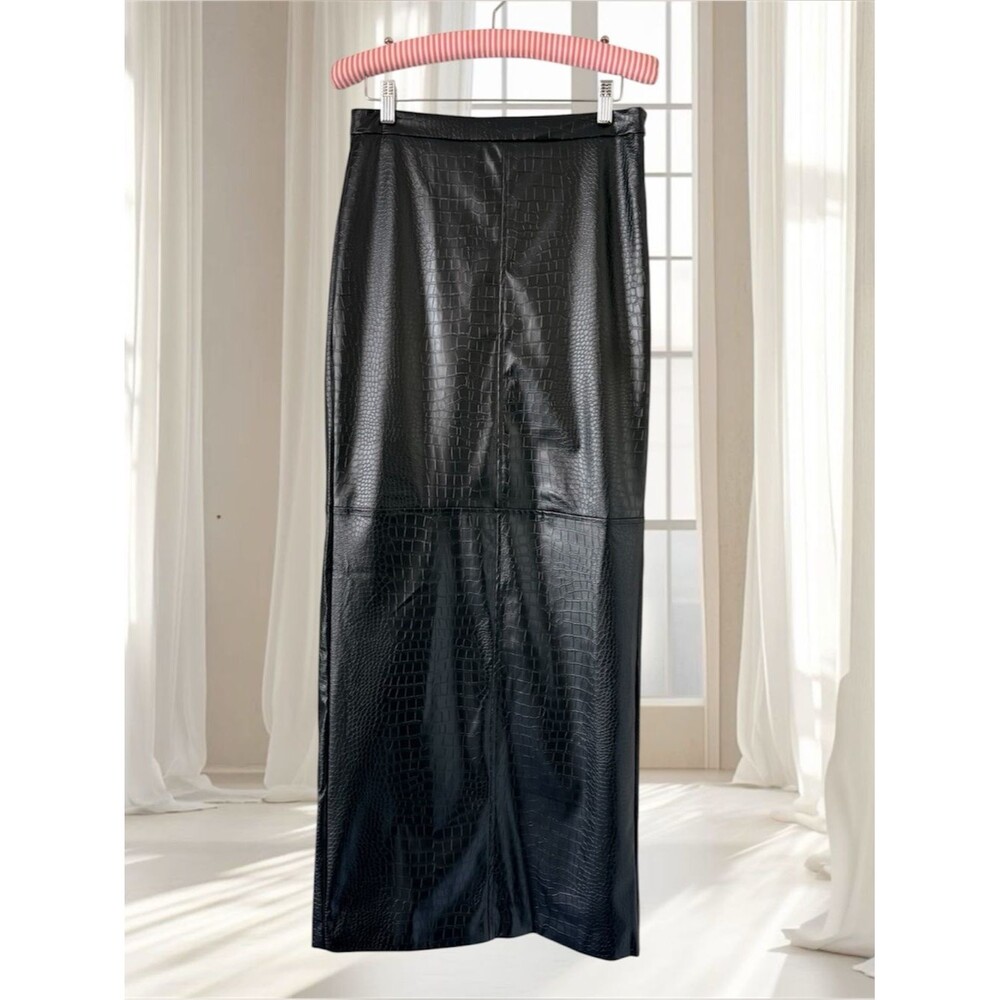 NWT KIZN Black Faux Snakeskin Leather Maxi Skirt Size S